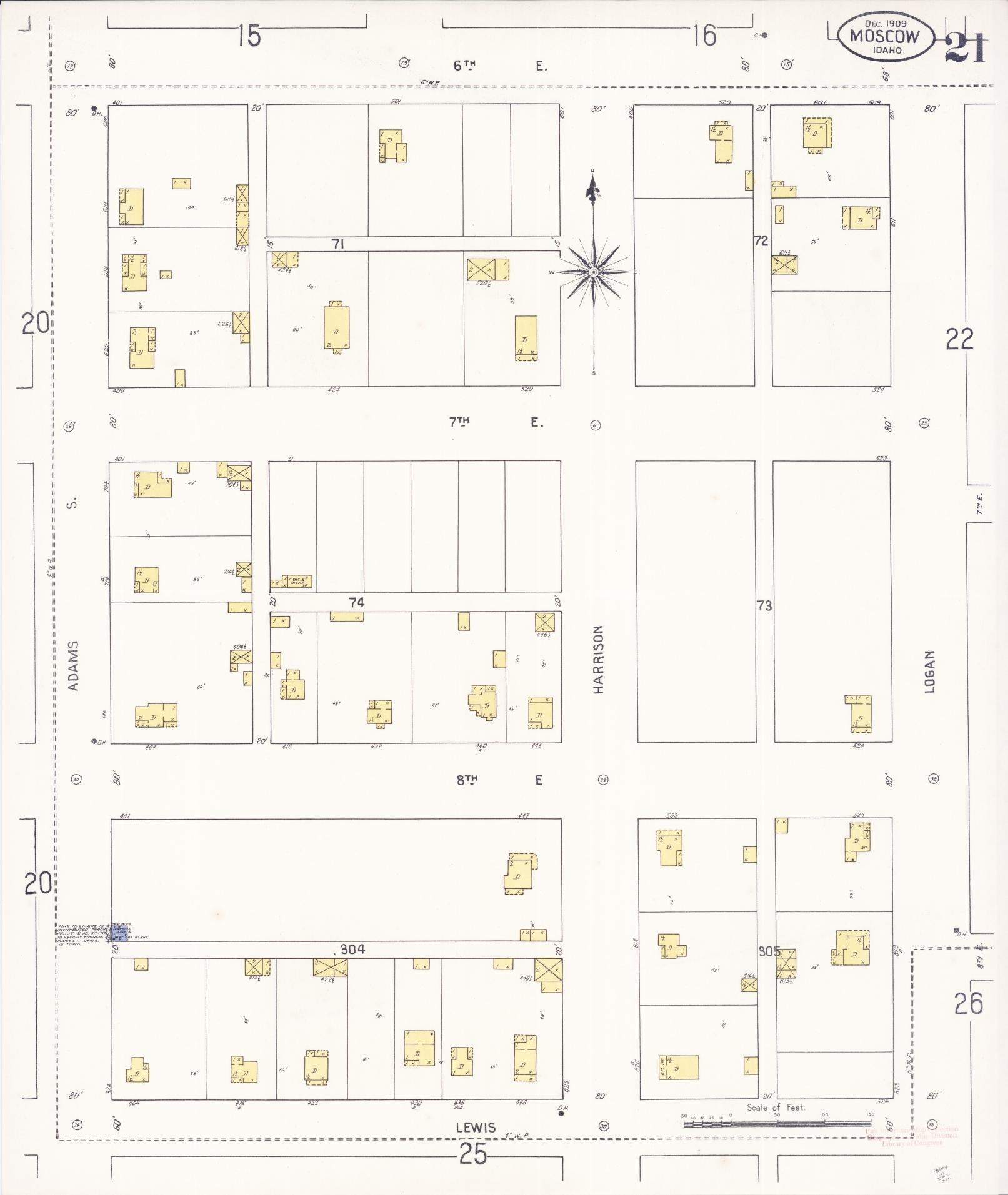 Sanborn Fire Insurance Map from Moscow, Latah County, Idaho (1909), Sheet #0021 - Historic Sanborn Fire Insurance Map Print, vintage old map wall art, antique decor, genealogy gift, Idaho Idaho map