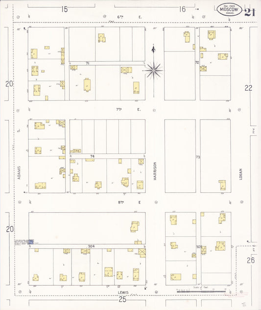 Sanborn Fire Insurance Map from Moscow, Latah County, Idaho (1909), Sheet #0021 - Historic Sanborn Fire Insurance Map Print, vintage old map wall art, antique decor, genealogy gift, Idaho Idaho map