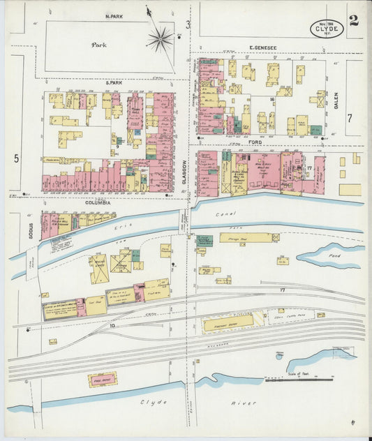Sanborn Fire Insurance Map from Clyde, Wayne County, New York (1906), Sheet #0002 - Historic Sanborn Fire Insurance Map Print, vintage old map wall art, antique decor, genealogy gift, New York New York map