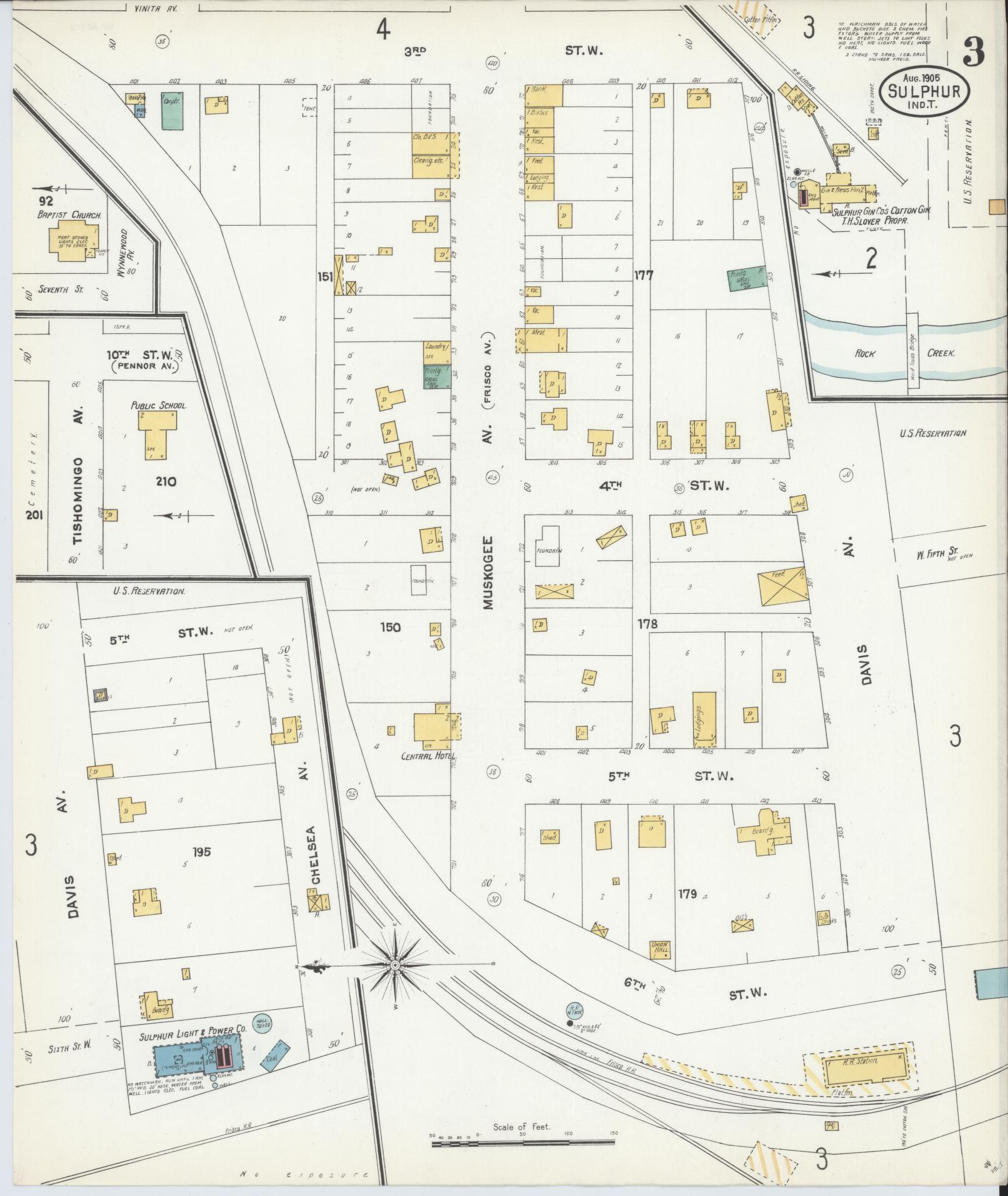 Sanborn Fire Insurance Map from Sulphur, Murray County, Oklahoma (1905), Sheet #0003 - Complete Map Set gallery image, historic Sanborn map, vintage wall art, Oklahoma Oklahoma