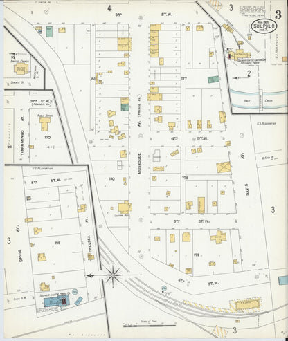 Sanborn Fire Insurance Map from Sulphur, Murray County, Oklahoma (1905), Sheet #0003 - Complete Map Set gallery image, historic Sanborn map, vintage wall art, Oklahoma Oklahoma