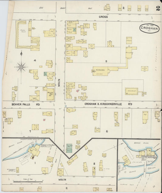 Sanborn Fire Insurance Map from Croghan, Lewis County, New York (1890), Sheet #0002 - Historic Sanborn Fire Insurance Map Print, vintage old map wall art, antique decor, genealogy gift, New York New York map