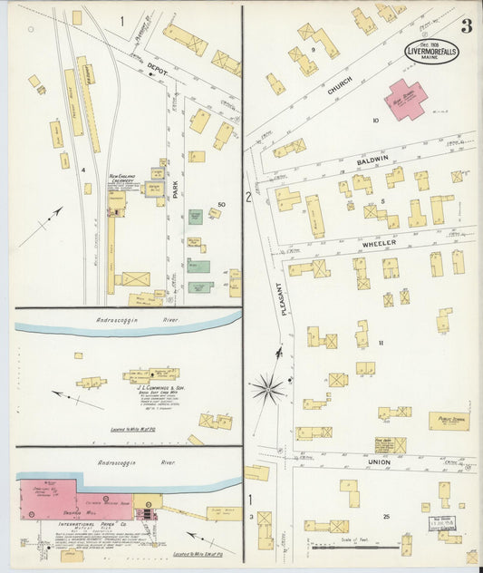 Sanborn Fire Insurance Map from Livermore Falls, Androscoggin County, Maine (1908), Sheet #0003 - Historic Sanborn Fire Insurance Map Print, vintage old map wall art, antique decor, genealogy gift, Maine Maine map