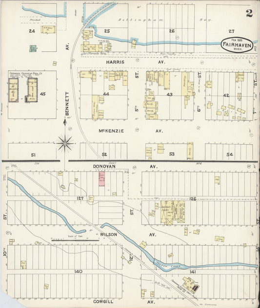 Sanborn Fire Insurance Map from Fairhaven [see also Bellingham and Sehome], Whatcom County, Washington (1891), Sheet #0002 - Historic Sanborn Fire Insurance Map Print, vintage old map wall art, antique decor, genealogy gift, Washington Washington map