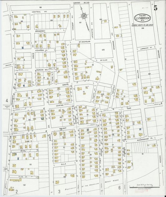 Sanborn Fire Insurance Map from Lynbrook, Nassau County, New York (1919), Sheet #0005 - Historic Sanborn Fire Insurance Map Print, vintage old map wall art, antique decor, genealogy gift, New York New York map