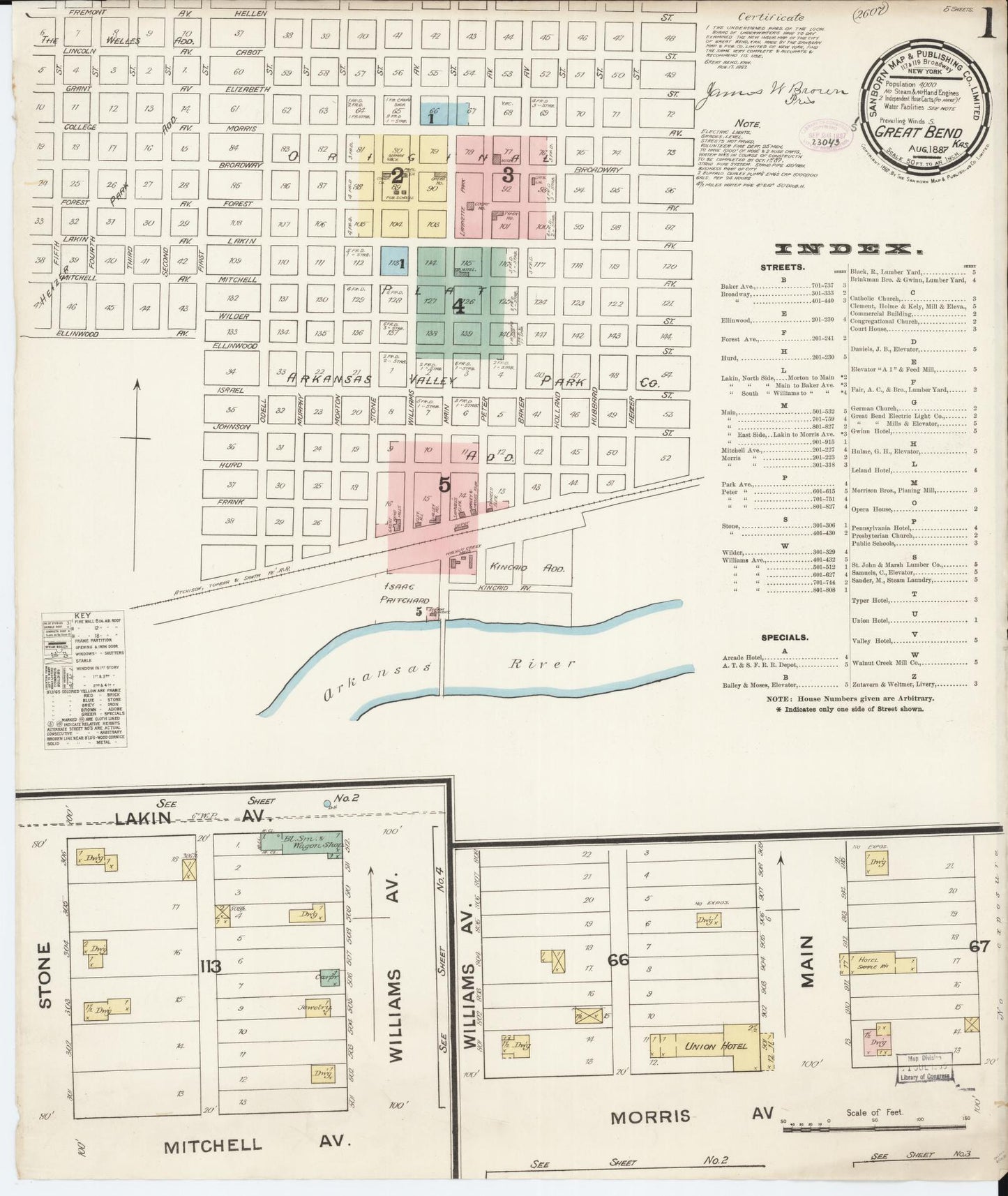 Sanborn Fire Insurance Map from Great Bend, Barton County, Kansas (1887), Sheet #0001 - Complete Map Set gallery image, historic Sanborn map, vintage wall art, Kansas Kansas