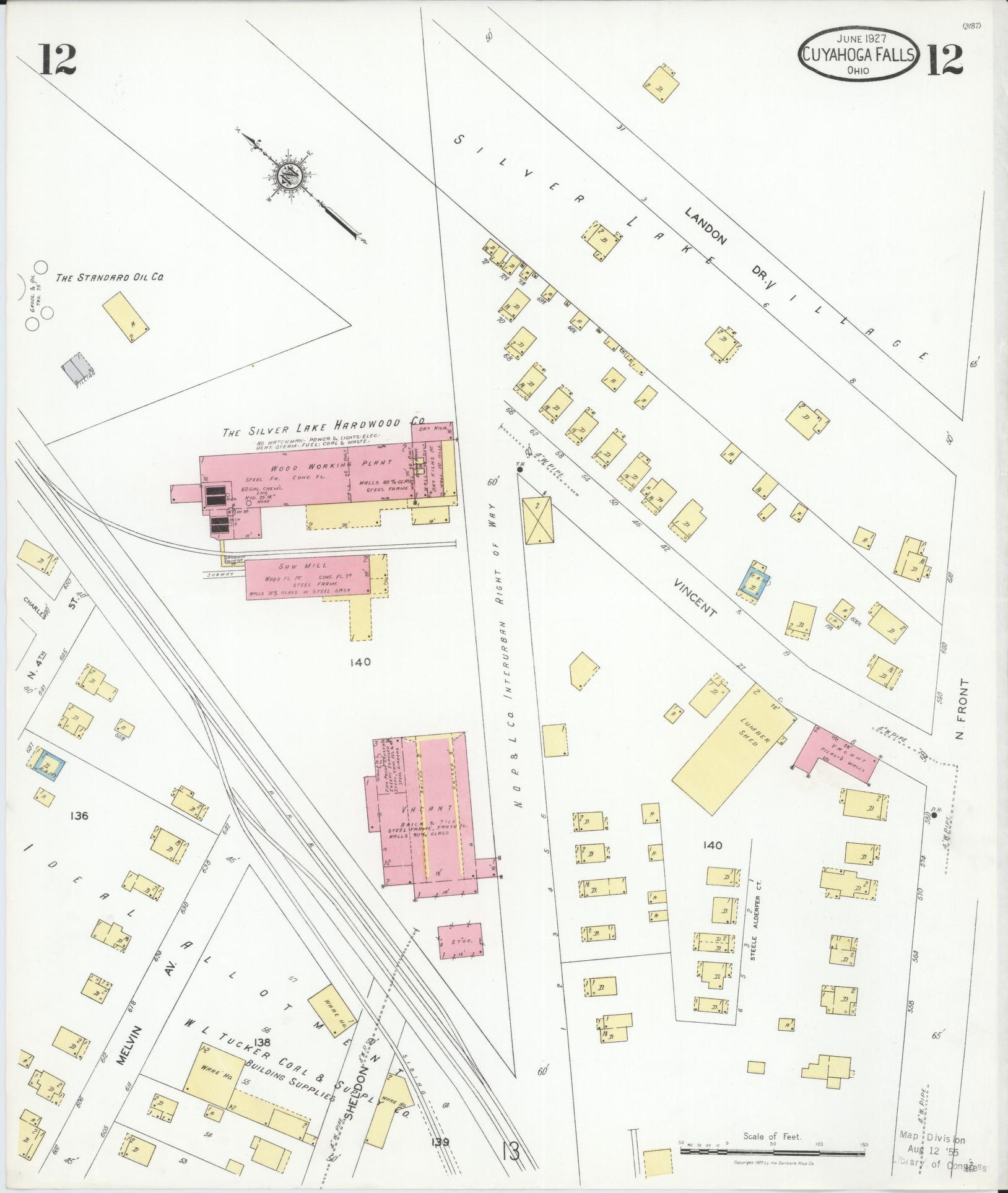 Sanborn Fire Insurance Map from Cuyahoga Falls, Summit County, Ohio (1927), Sheet #0012 - Complete Map Set gallery image, historic Sanborn map, vintage wall art, Ohio Ohio