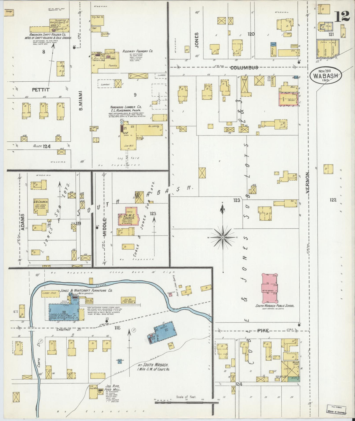 Sanborn Fire Insurance Map from Wabash, Wabash County, Indiana (1901), Sheet #0012 - Historic Sanborn Fire Insurance Map Print, vintage old map wall art, antique decor, genealogy gift, Indiana Indiana map