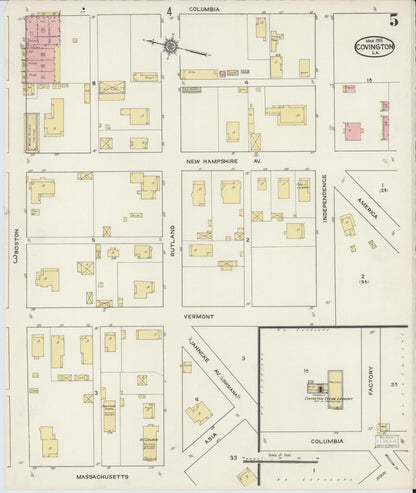 Sanborn Fire Insurance Map from Covington, Saint Tammany Parish, Louisiana (1915), Sheet #0005 - Complete Map Set gallery image, historic Sanborn map, vintage wall art, Louisiana Louisiana