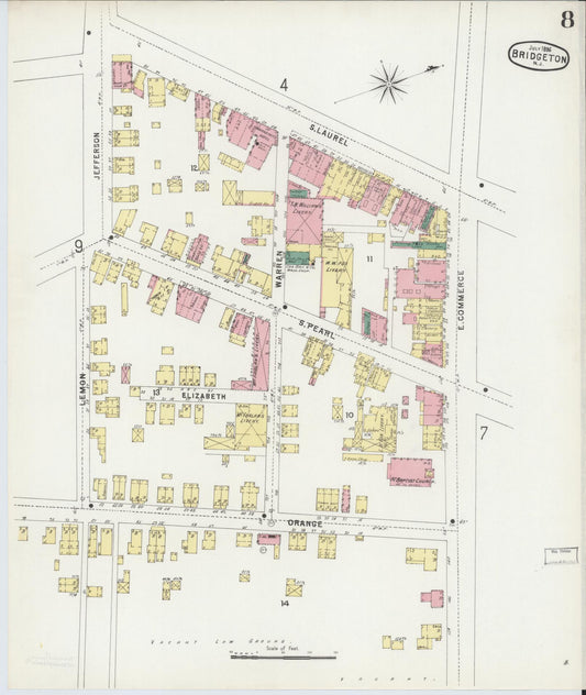 Sanborn Fire Insurance Map from Bridgeton, Cumberland County, New Jersey (1896), Sheet #0008 - Historic Sanborn Fire Insurance Map Print, vintage old map wall art, antique decor, genealogy gift, New Jersey New Jersey map