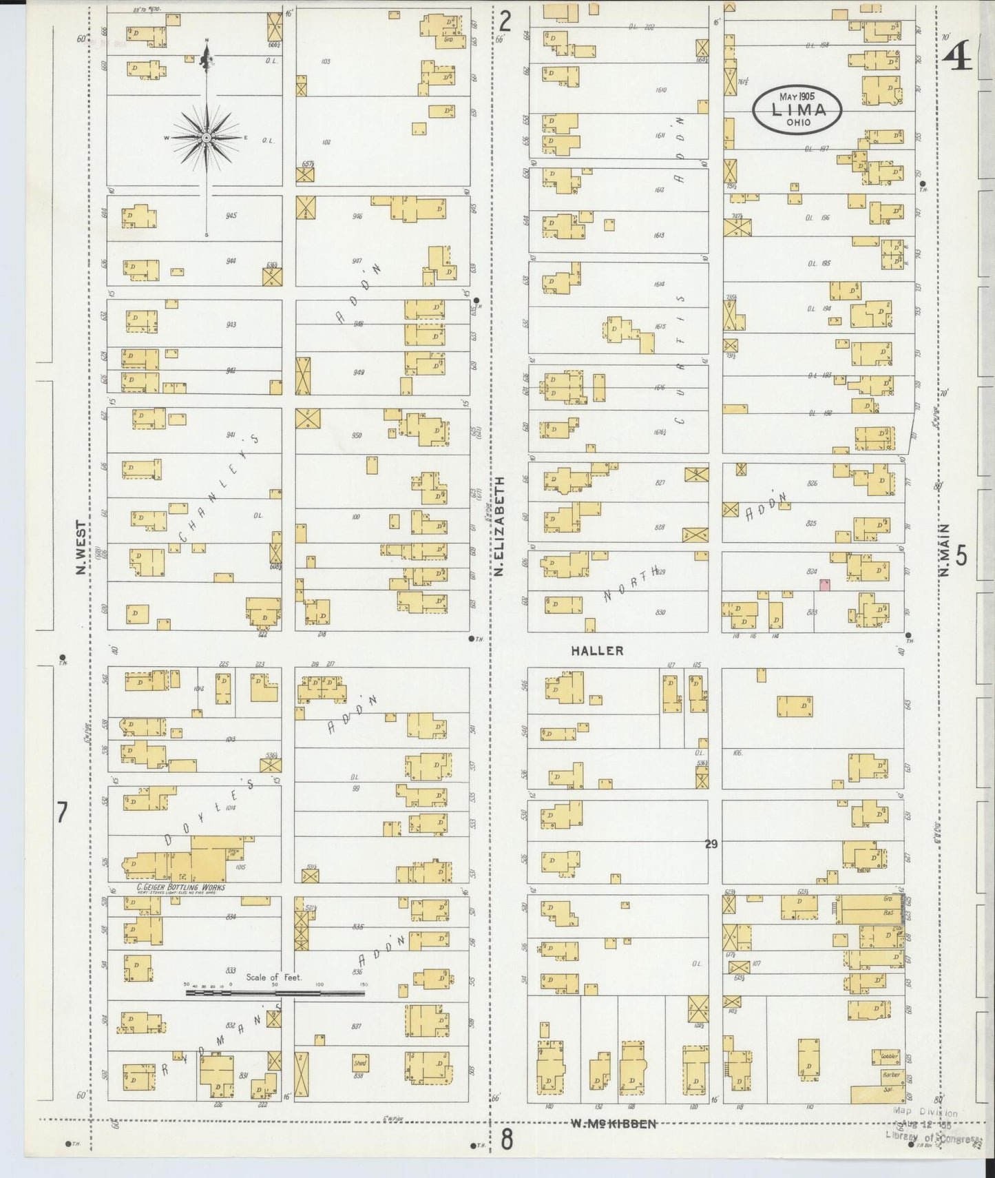 Sanborn Fire Insurance Map from Lima, Allen County, Ohio (1905), Sheet #0004 - Historic Sanborn Fire Insurance Map Print, vintage old map wall art, antique decor, genealogy gift, Ohio Ohio map