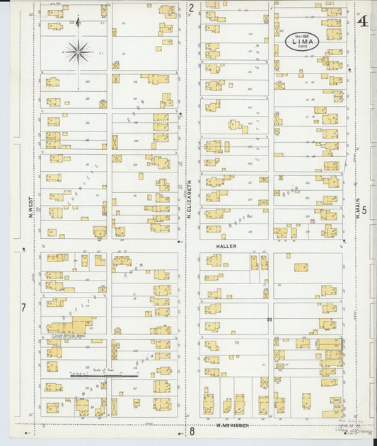 Sanborn Fire Insurance Map from Lima, Allen County, Ohio (1905), Sheet #0004 - Historic Sanborn Fire Insurance Map Print, vintage old map wall art, antique decor, genealogy gift, Ohio Ohio map