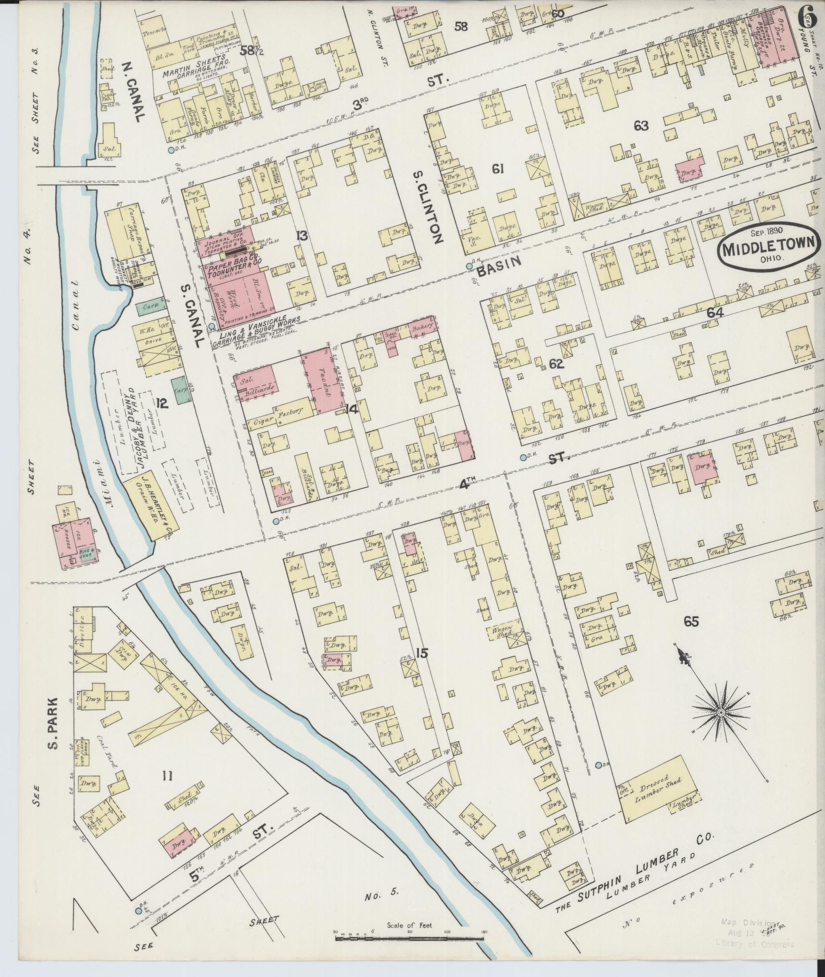 Sanborn Fire Insurance Map from Middletown, Butler County, Ohio (1890), Sheet #0006 - Complete Map Set gallery image, historic Sanborn map, vintage wall art, Ohio Ohio