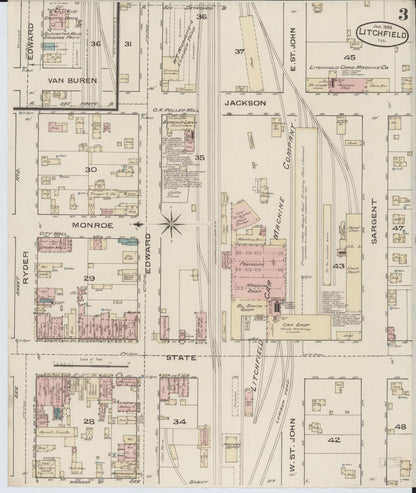 Sanborn Fire Insurance Map from Litchfield, Montgomery County, Illinois (1886), Sheet #0003 - Historic Sanborn Fire Insurance Map Print, vintage old map wall art, antique decor, genealogy gift, Illinois Illinois map