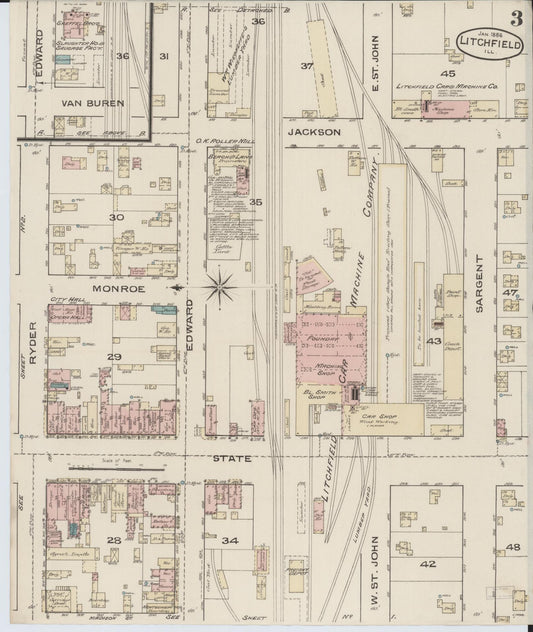Sanborn Fire Insurance Map from Litchfield, Montgomery County, Illinois (1886), Sheet #0003 - Historic Sanborn Fire Insurance Map Print, vintage old map wall art, antique decor, genealogy gift, Illinois Illinois map