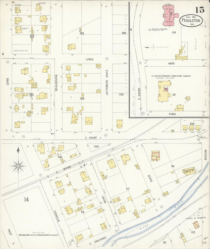 Sanborn Fire Insurance Map from Pendleton, Umatilla County, Oregon (1903), Sheet #0015 - Complete Map Set gallery image, historic Sanborn map, vintage wall art, Oregon Oregon