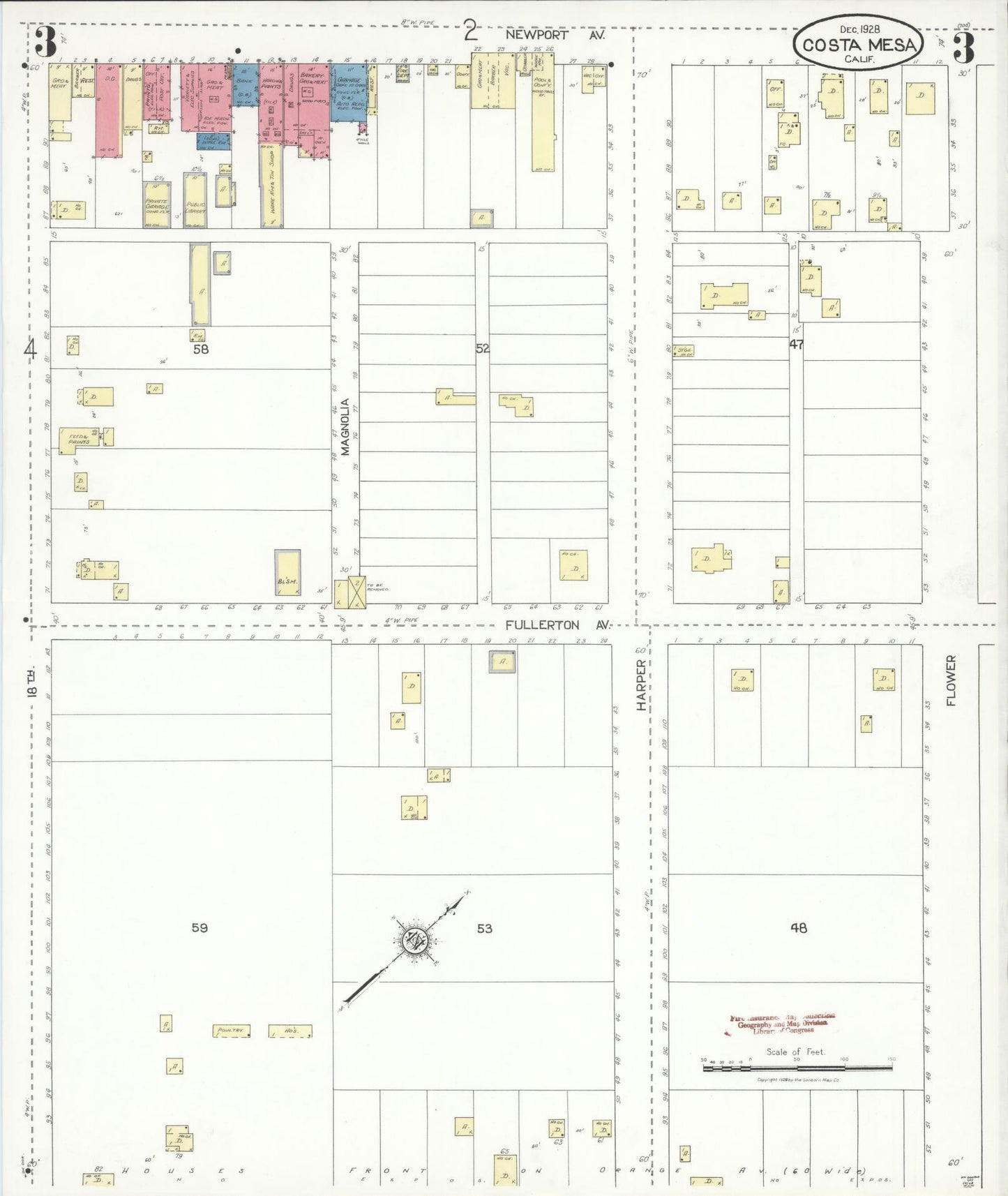Sanborn Fire Insurance Map from Costa Mesa, Orange County, California (1928), Sheet #0003 - Historic Sanborn Fire Insurance Map Print, vintage old map wall art, antique decor, genealogy gift, California California map