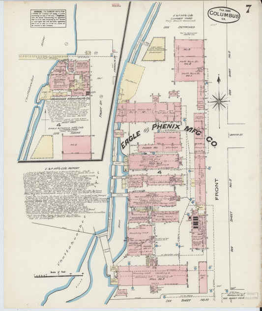Sanborn Fire Insurance Map from Columbus, Muscogee County, Georgia (1885), Sheet #0007 - Historic Sanborn Fire Insurance Map Print, vintage old map wall art, antique decor, genealogy gift, Georgia Georgia map