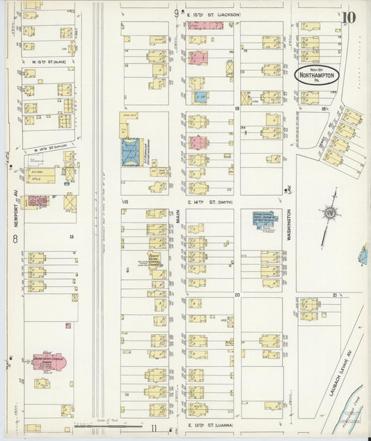 Sanborn Fire Insurance Map from Northampton, Northampton County, Pennsylvania (1911), Sheet #0010 - Historic Sanborn Fire Insurance Map Print, vintage old map wall art, antique decor, genealogy gift, Pennsylvania Pennsylvania map