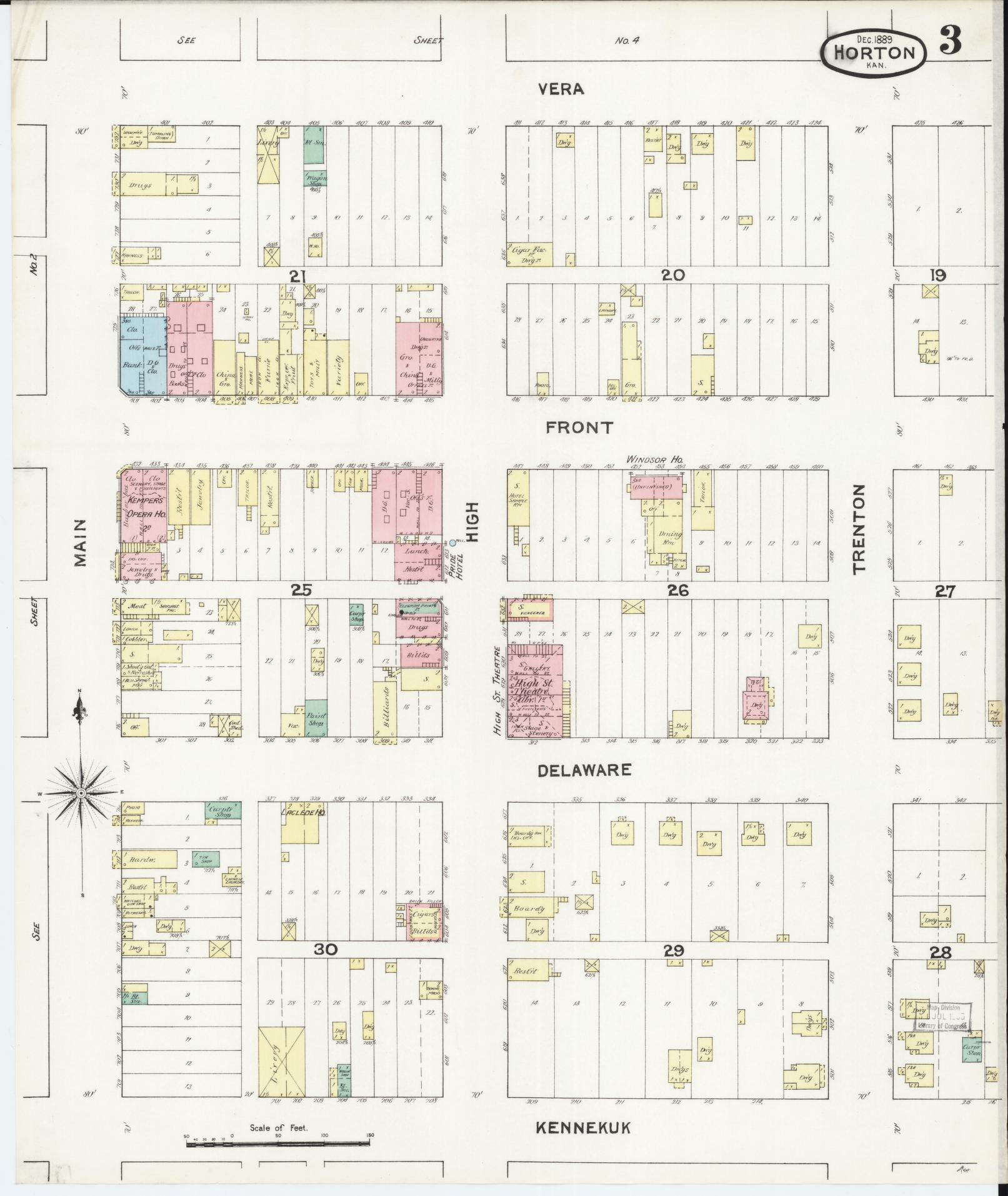 Sanborn Fire Insurance Map from Horton, Brown County, Kansas (1889), Sheet #0003 - Historic Sanborn Fire Insurance Map Print, vintage old map wall art, antique decor, genealogy gift, Kansas Kansas map