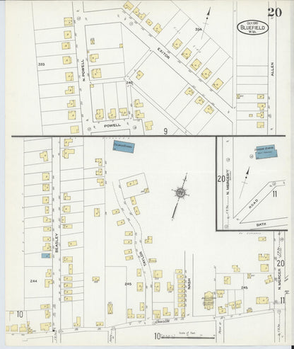 Sanborn Fire Insurance Map from Bluefield, Mercer County, West Virginia (1910), Sheet #0020 - Complete Map Set gallery image, historic Sanborn map, vintage wall art, West Virginia West Virginia