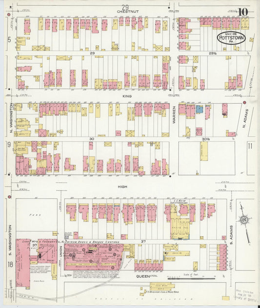 Sanborn Fire Insurance Map from Pottstown, Montgomery County, Pennsylvania (1916), Sheet #0010 - Historic Sanborn Fire Insurance Map Print, vintage old map wall art, antique decor, genealogy gift, Pennsylvania Pennsylvania map