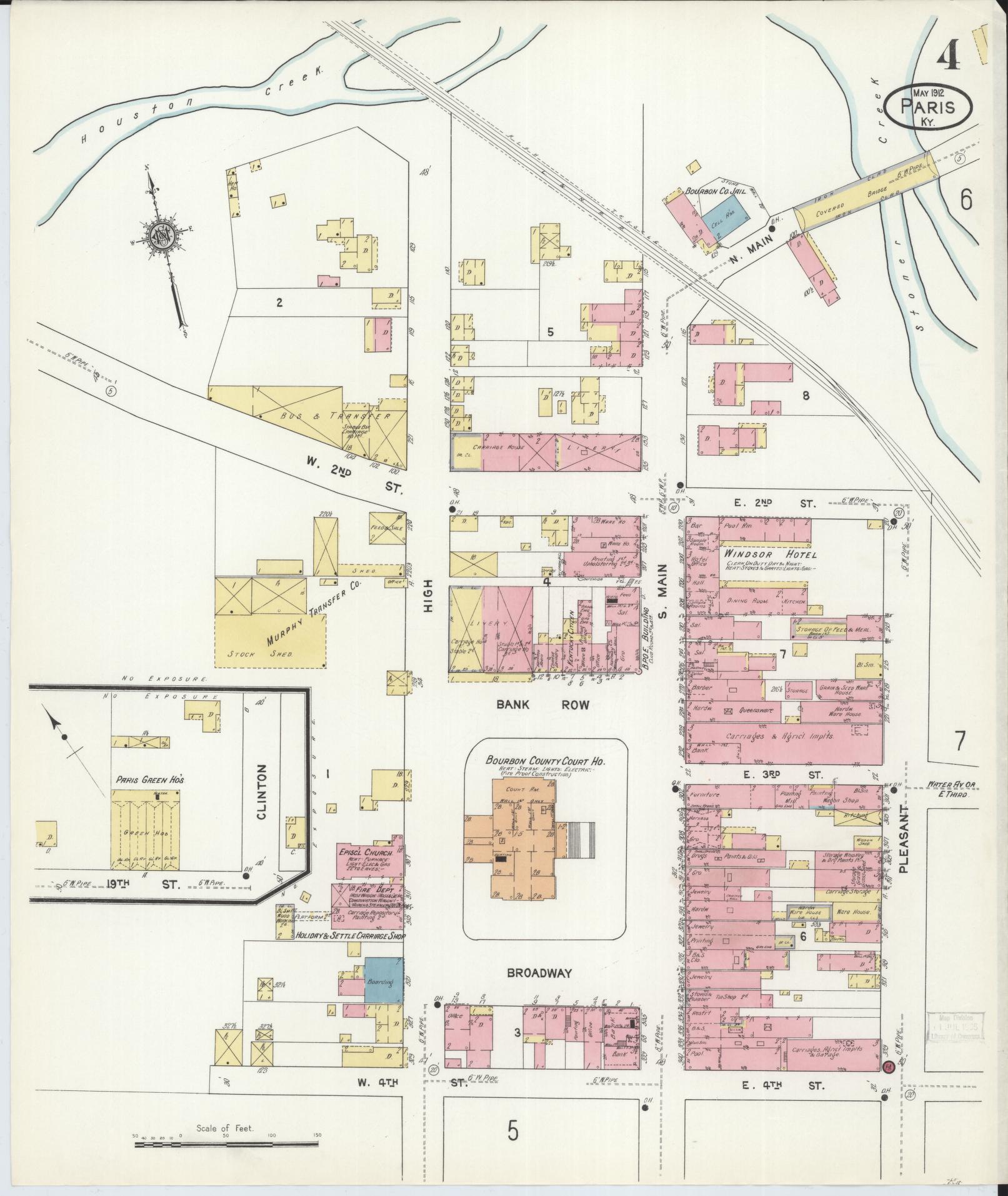 Sanborn Fire Insurance Map from Paris, Bourbon County, Kentucky (1912), Sheet #0004 - Complete Map Set gallery image, historic Sanborn map, vintage wall art, Kentucky Kentucky