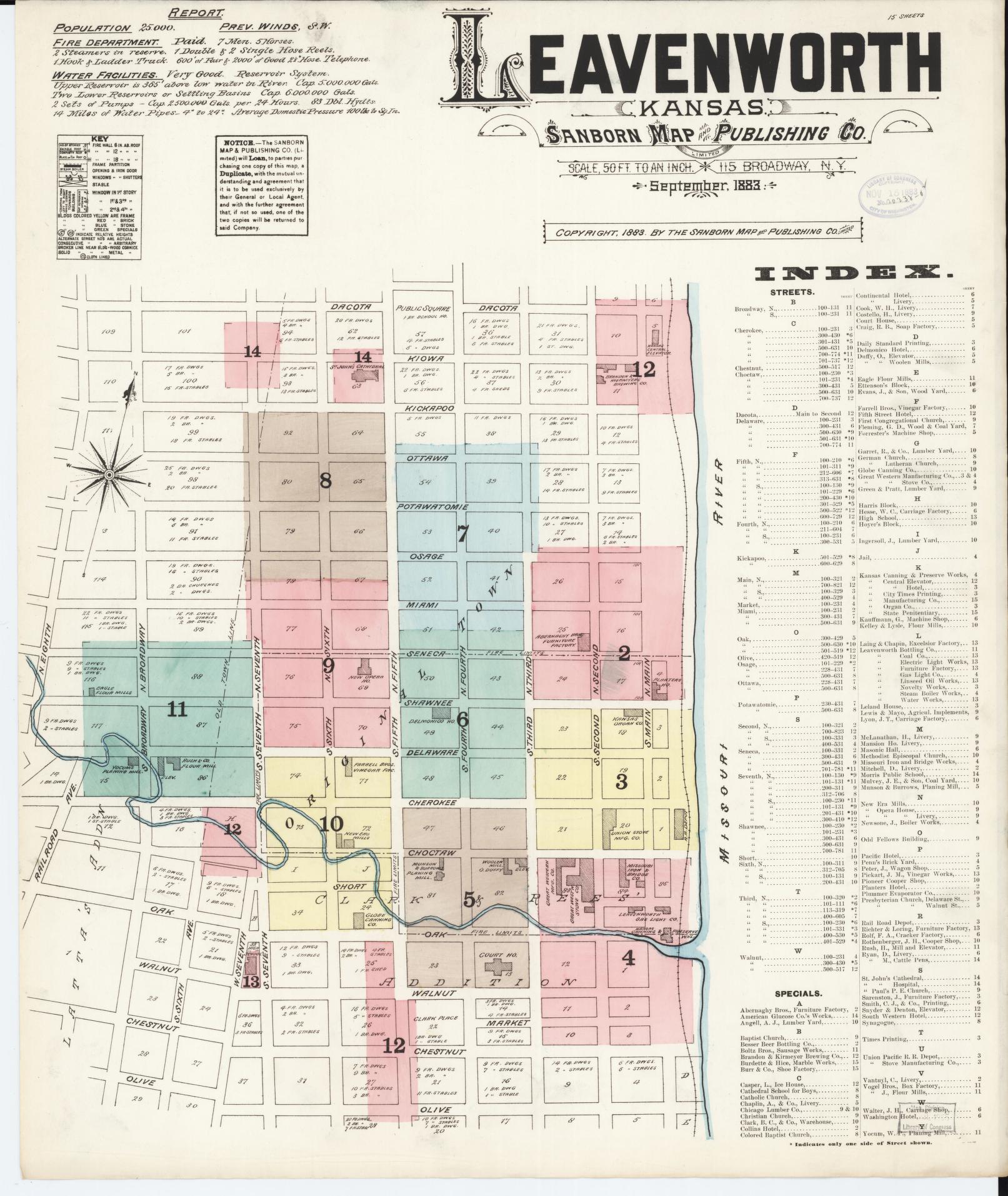 Sanborn Fire Insurance Map from Leavenworth, Leavenworth County, Kansas. (1883) – Historic Sanborn Fire Insurance Map Print
