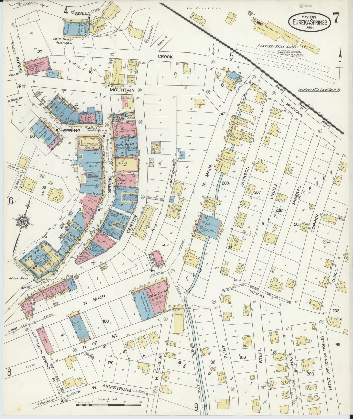 Sanborn Fire Insurance Map from Eureka Springs, Carroll County, Arkansas (1914), Sheet #0007 - Historic Sanborn Fire Insurance Map Print, vintage old map wall art, antique decor, genealogy gift, Arkansas Arkansas map