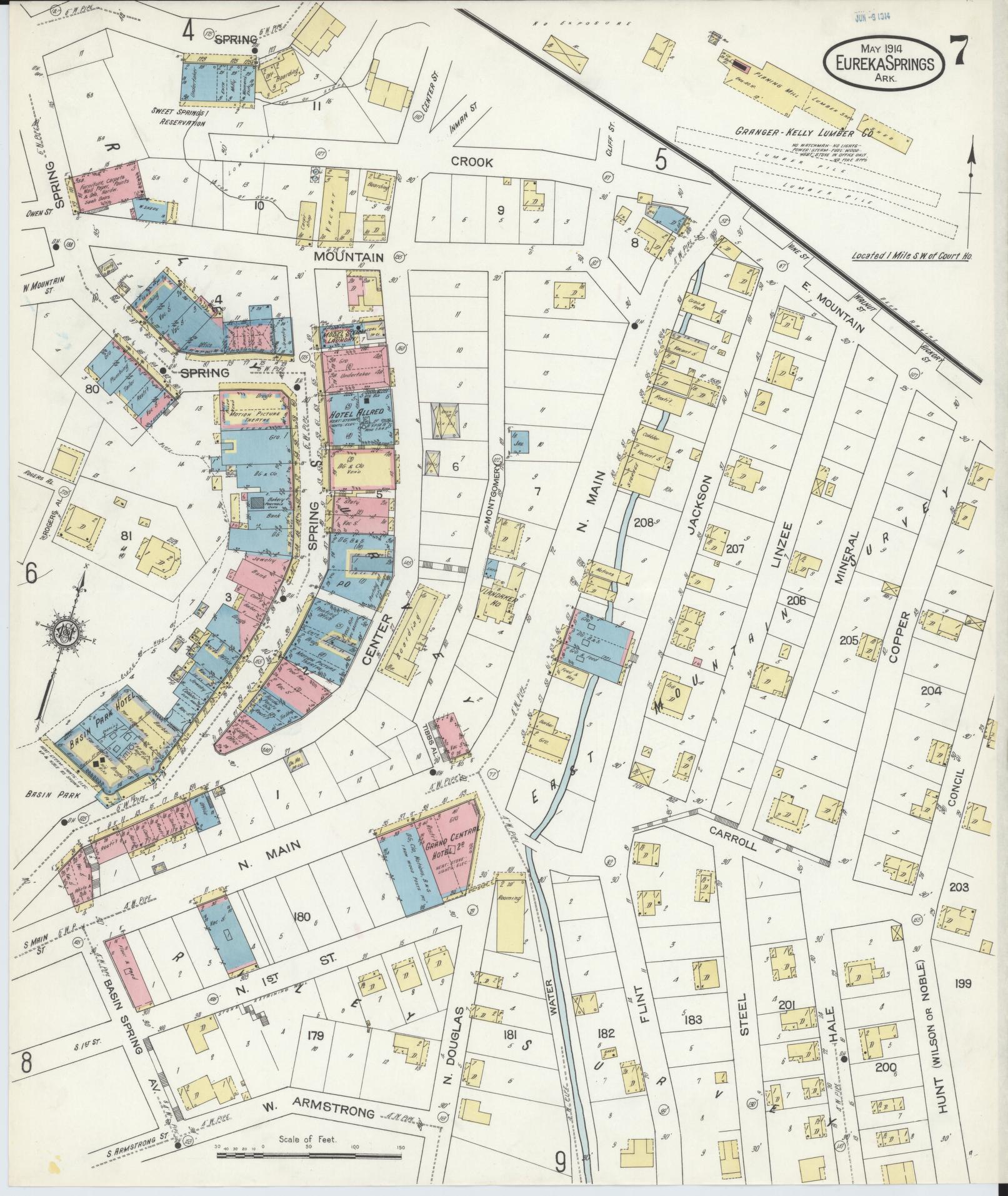 Sanborn Fire Insurance Map from Eureka Springs, Carroll County, Arkansas (1914), Sheet #0007 - Historic Sanborn Fire Insurance Map Print, vintage old map wall art, antique decor, genealogy gift, Arkansas Arkansas map