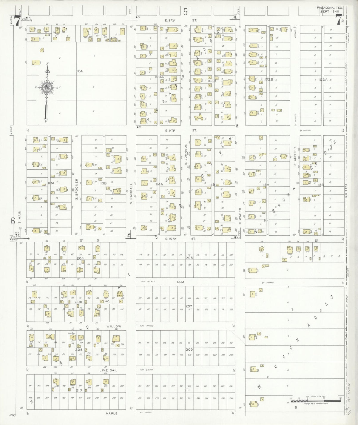 Sanborn Fire Insurance Map from Pasadena, Harris County, Texas (1940), Sheet #0007 - Complete Map Set gallery image, historic Sanborn map, vintage wall art, Texas Texas