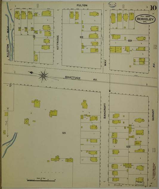 Sanborn Fire Insurance Map from Berkeley, Alameda County, California (1894), Sheet #0010 - Historic Sanborn Fire Insurance Map Print, vintage old map wall art, antique decor, genealogy gift, California California map