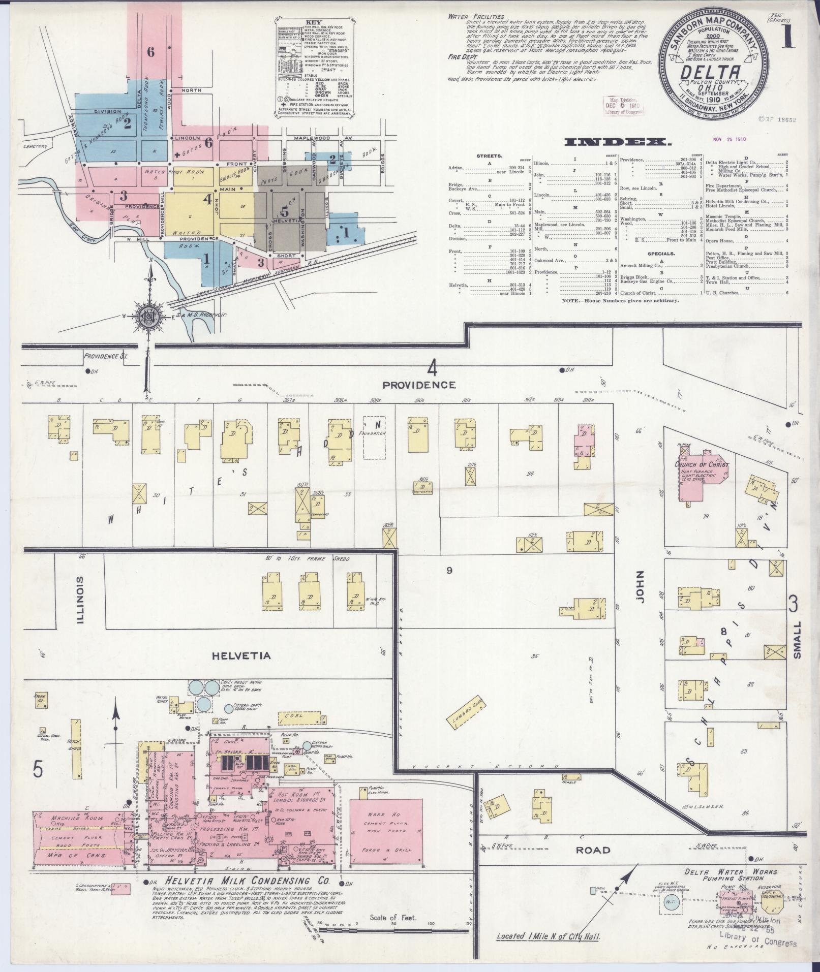 Sanborn Fire Insurance Map from Delta, Fulton County, Ohio (1910), Sheet #0001 - Historic Sanborn Fire Insurance Map Print, vintage old map wall art, antique decor, genealogy gift, Ohio Ohio map
