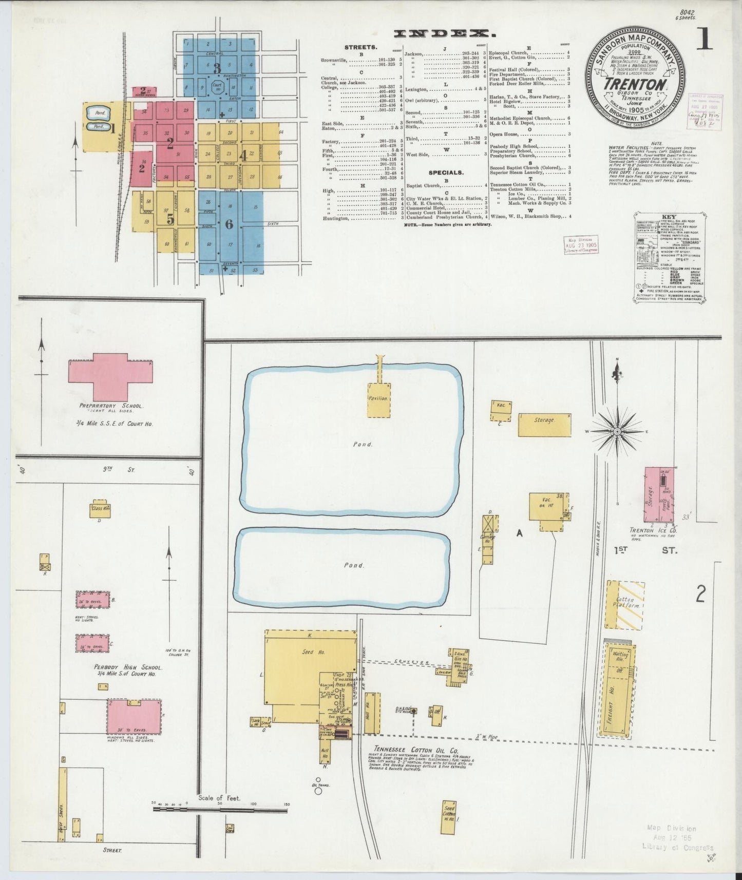 Sanborn Fire Insurance Map from Trenton, Gibson County, Tennessee (1905), Sheet #0001 - Complete Map Set gallery image, historic Sanborn map, vintage wall art, Tennessee Tennessee