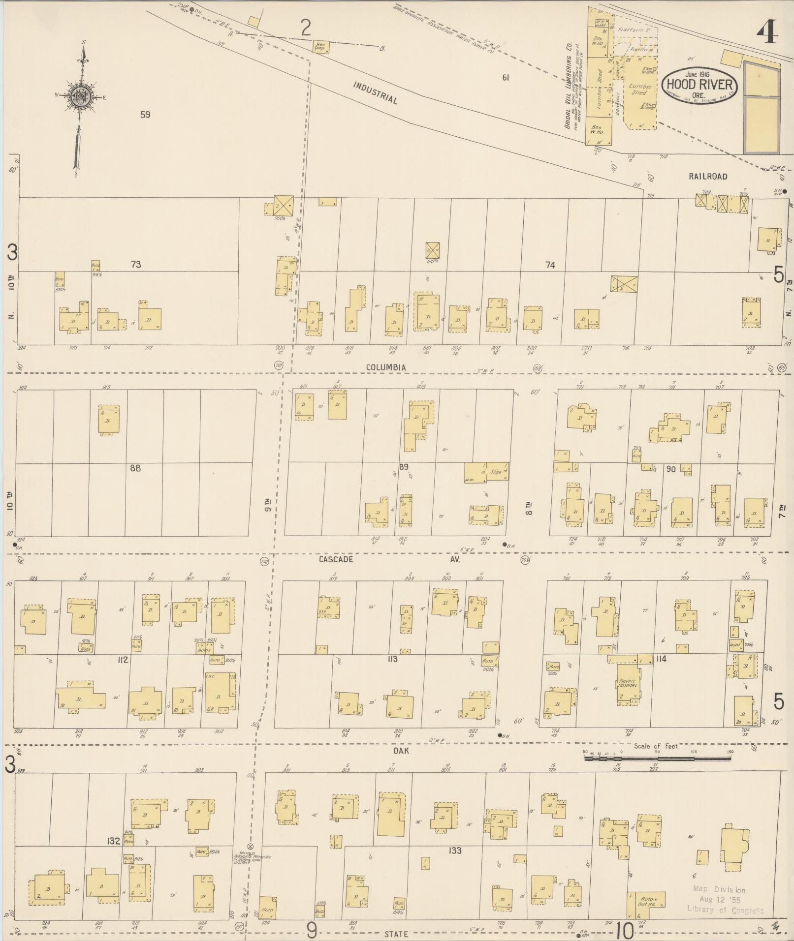 Sanborn Fire Insurance Map from Hood River, Hood River County, Oregon (1916), Sheet #0004 - Complete Map Set gallery image, historic Sanborn map, vintage wall art, Oregon Oregon