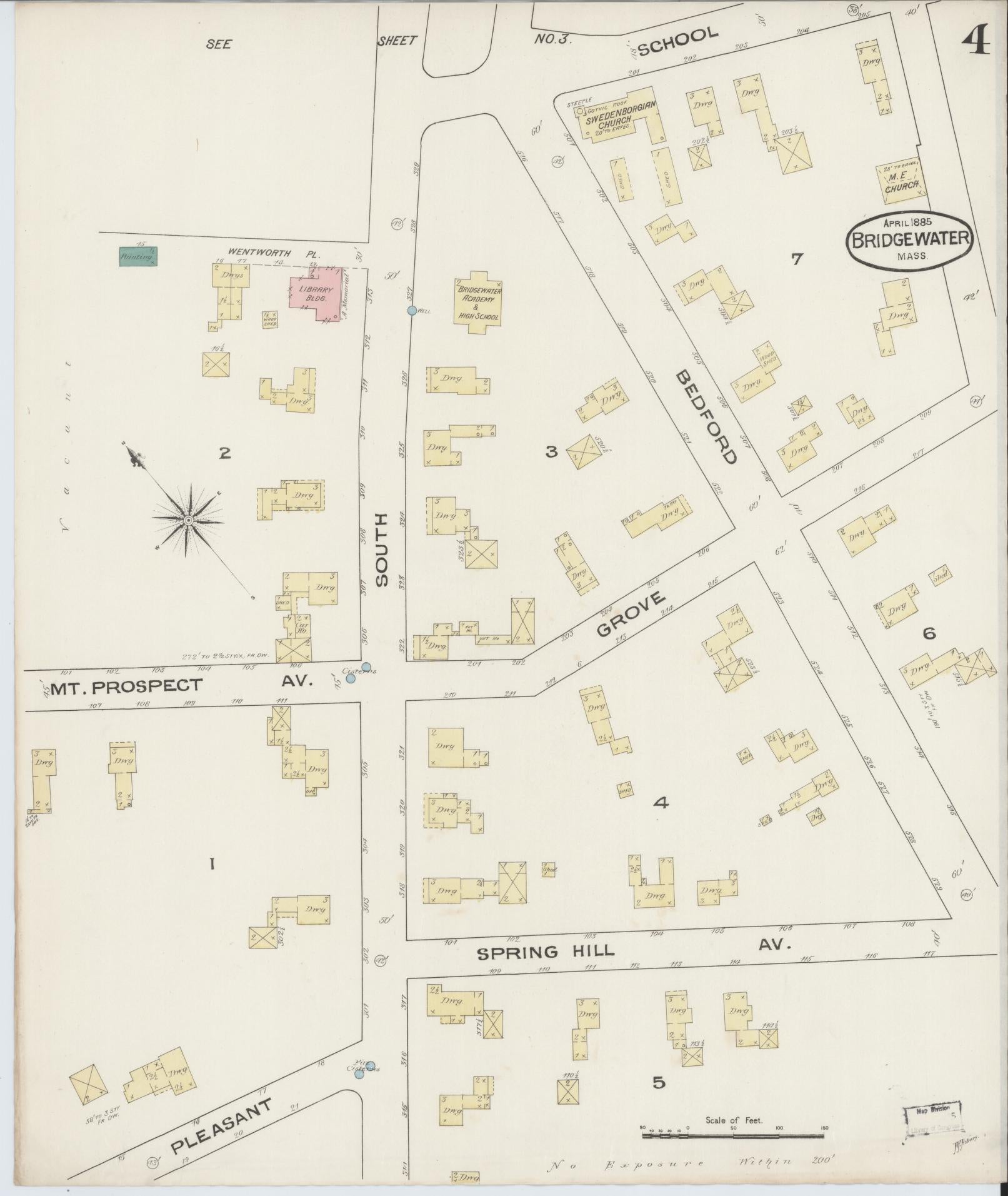Sanborn Fire Insurance Map from Bridgewater, Plymouth County, Massachusetts (1885), Sheet #0004 - Complete Map Set gallery image, historic Sanborn map, vintage wall art, Massachusetts Massachusetts