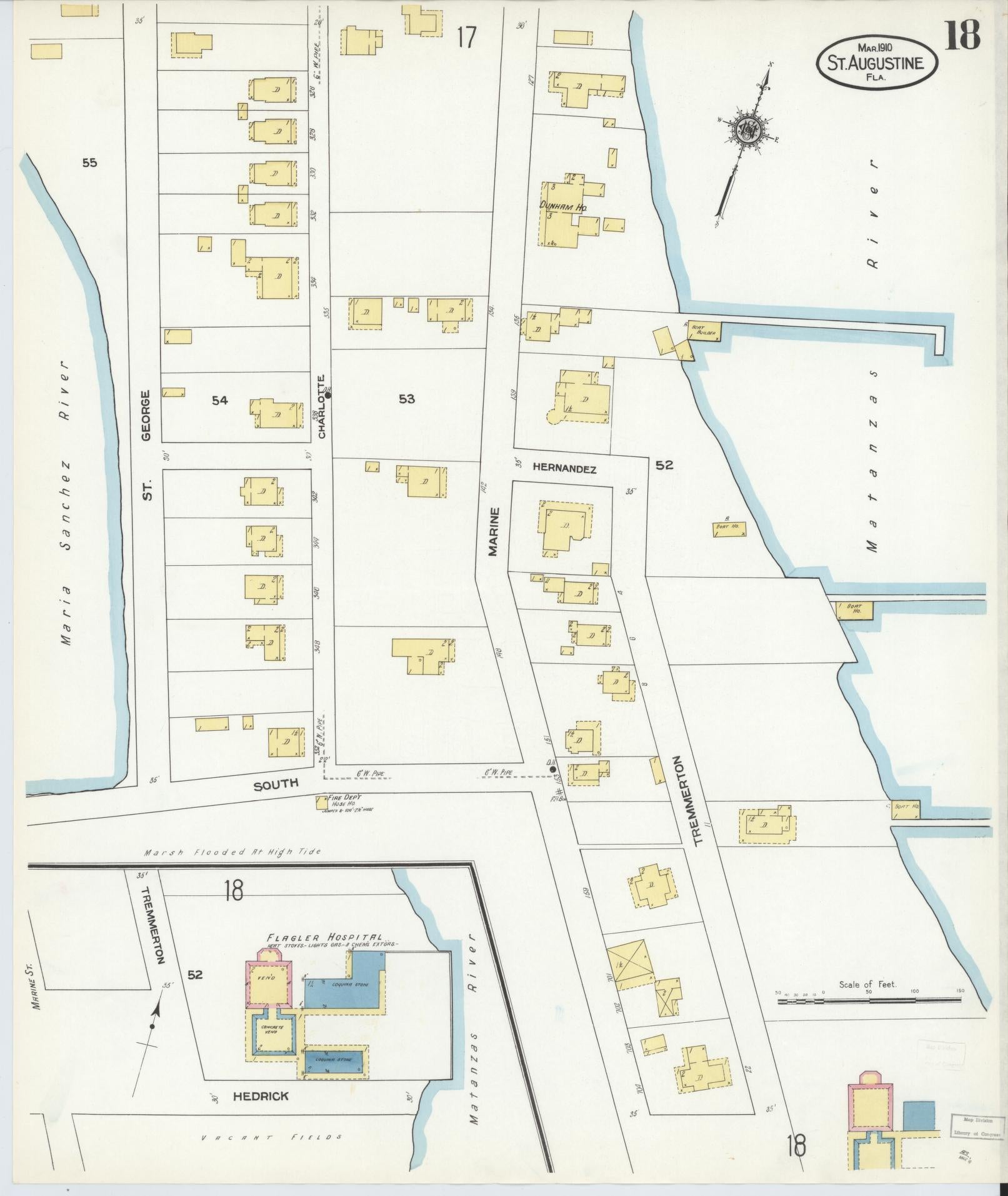 Sanborn Fire Insurance Map from Saint Augustine, Saint John's County, Florida (1910), Sheet #0018 - Complete Map Set gallery image, historic Sanborn map, vintage wall art, Florida Florida