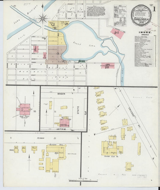 Sanborn Fire Insurance Map from Charlevoix, Charlevoix County, Michigan (1896), Sheet #0001 - Complete Map Set gallery image, historic Sanborn map, vintage wall art, Michigan Michigan
