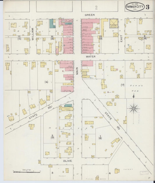 Sanborn Fire Insurance Map from Farmer City, De Witt County, Illinois (1893), Sheet #0003 - Historic Sanborn Fire Insurance Map Print, vintage old map wall art, antique decor, genealogy gift, Illinois Illinois map