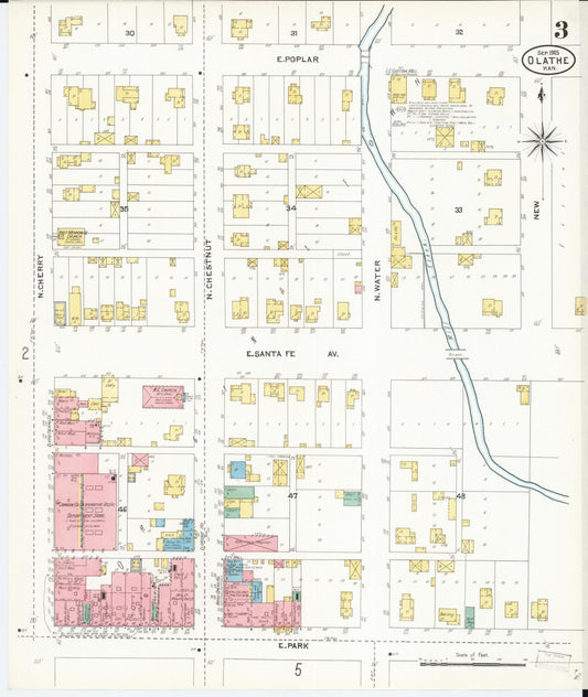 Sanborn Fire Insurance Map from Olathe, Johnson County, Kansas (1905), Sheet #0003 - Historic Sanborn Fire Insurance Map Print, vintage old map wall art, antique decor, genealogy gift, Kansas Kansas map