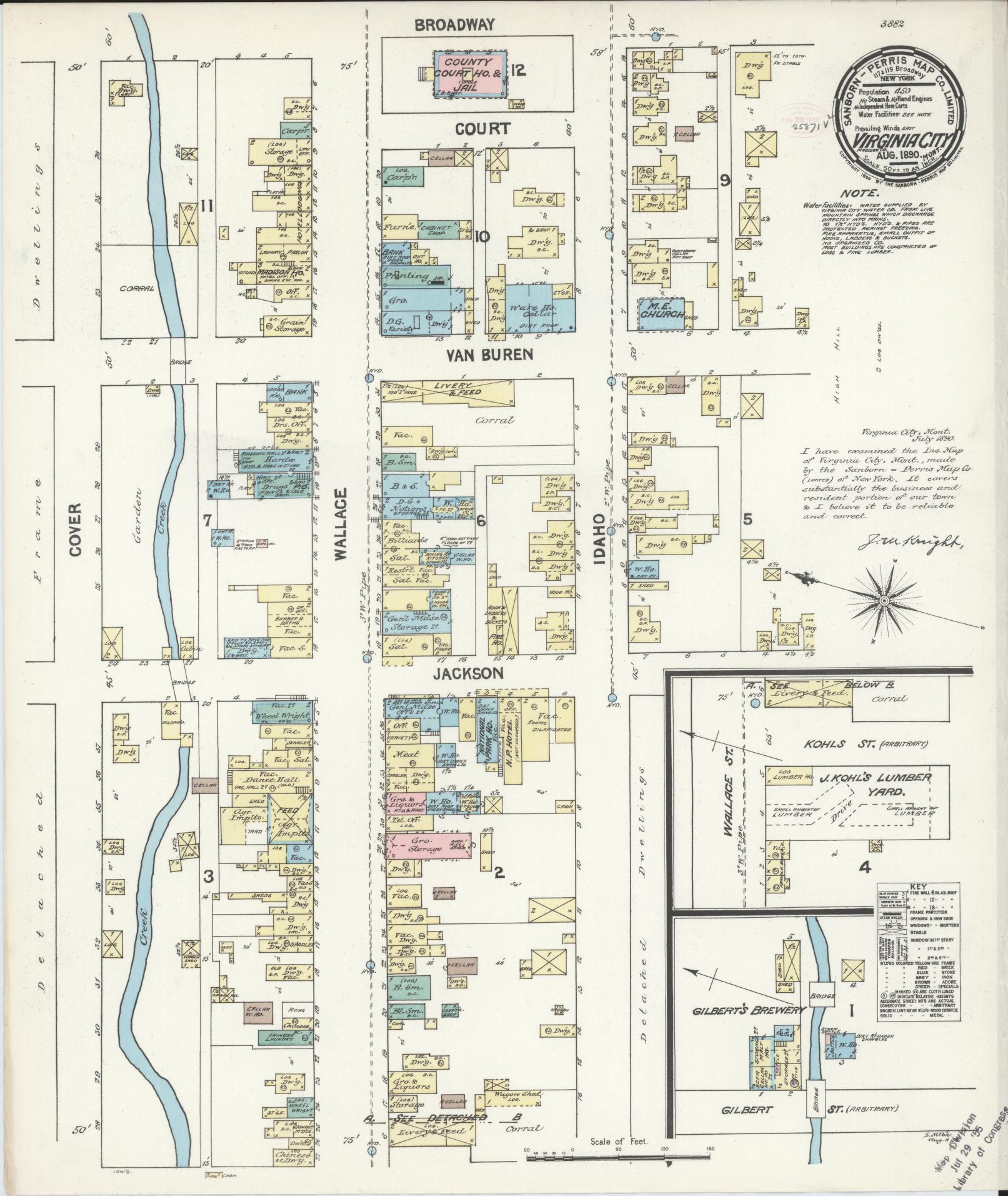 Sanborn Fire Insurance Map from Virginia City, Madison County, Montana (1890), Sheet #0001 - Historic Sanborn Fire Insurance Map Print, vintage old map wall art, antique decor, genealogy gift, Montana Montana map