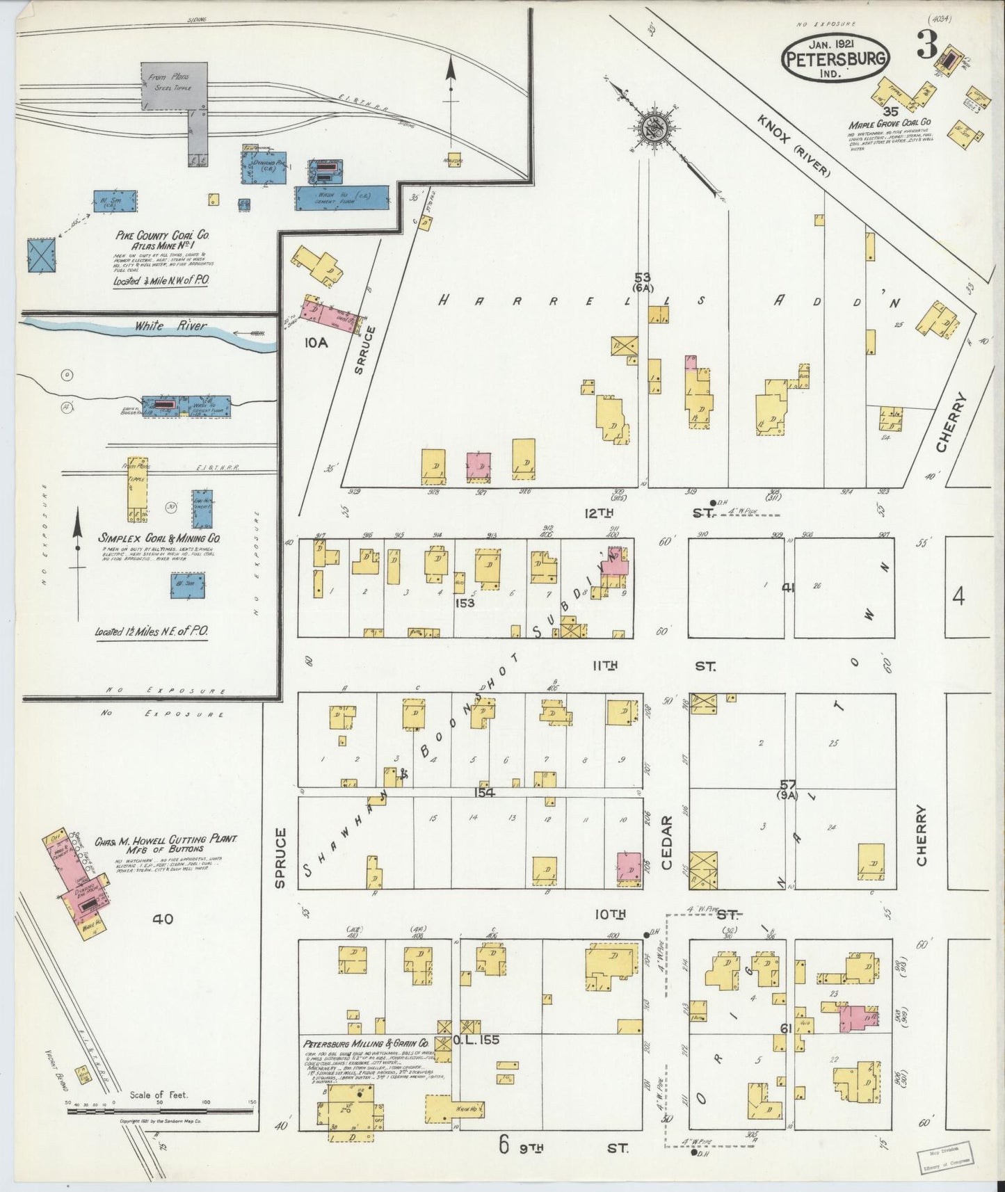 Sanborn Fire Insurance Map from Petersburg, Pike County, Indiana (1921), Sheet #0003 - Complete Map Set gallery image, historic Sanborn map, vintage wall art, Indiana Indiana