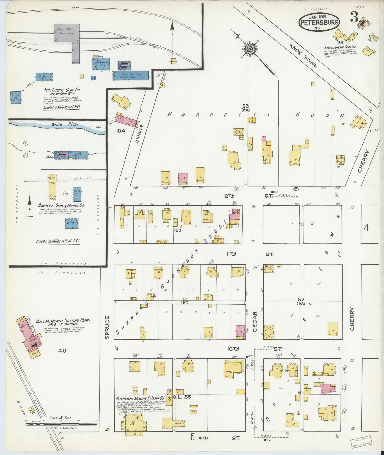 Sanborn Fire Insurance Map from Petersburg, Pike County, Indiana (1921), Sheet #0003 - Complete Map Set gallery image, historic Sanborn map, vintage wall art, Indiana Indiana