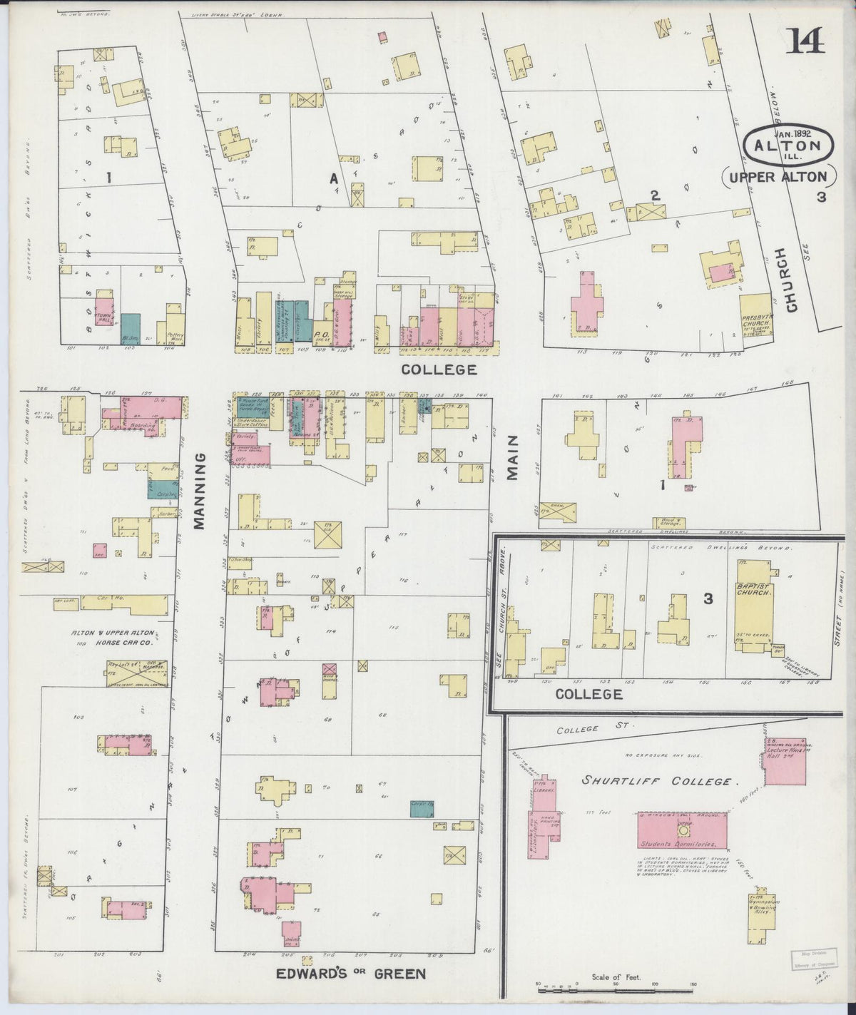 Sanborn Fire Insurance Map from Alton, Madison County, Illinois (1892), Sheet #0014 - Historic Sanborn Fire Insurance Map Print, vintage old map wall art, antique decor, genealogy gift, Illinois Illinois map