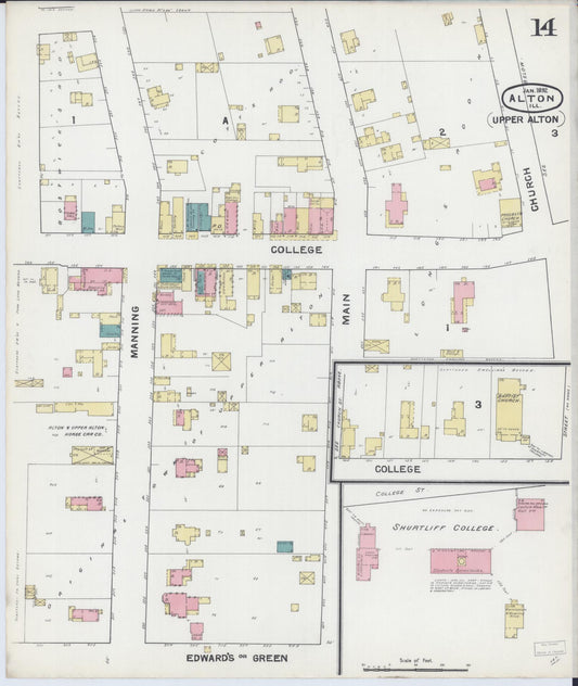Sanborn Fire Insurance Map from Alton, Madison County, Illinois (1892), Sheet #0014 - Historic Sanborn Fire Insurance Map Print, vintage old map wall art, antique decor, genealogy gift, Illinois Illinois map