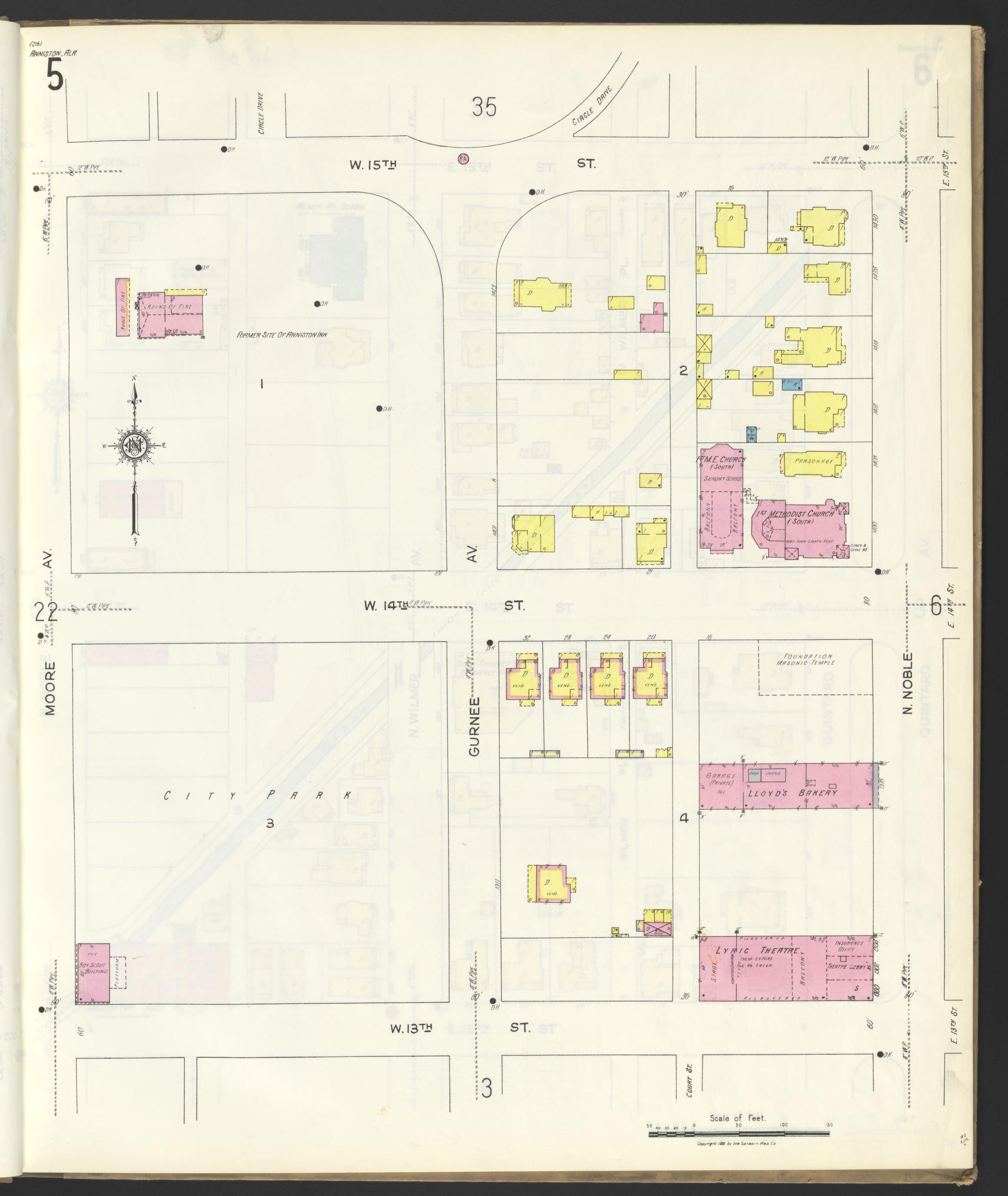 Sanborn Fire Insurance Map from Anniston, Calhoun County, Alabama (1925), Sheet #0005 - Historic Sanborn Fire Insurance Map Print, vintage old map wall art, antique decor, genealogy gift, Alabama Alabama map