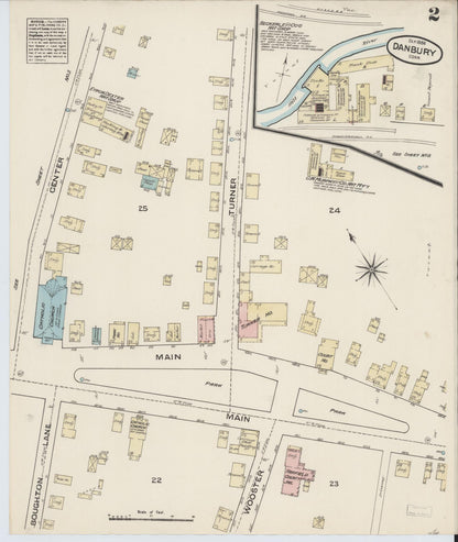 Sanborn Fire Insurance Map from Danbury, Fairfield County, Connecticut (1884), Sheet #0002 - Complete Map Set gallery image, historic Sanborn map, vintage wall art, Connecticut Connecticut