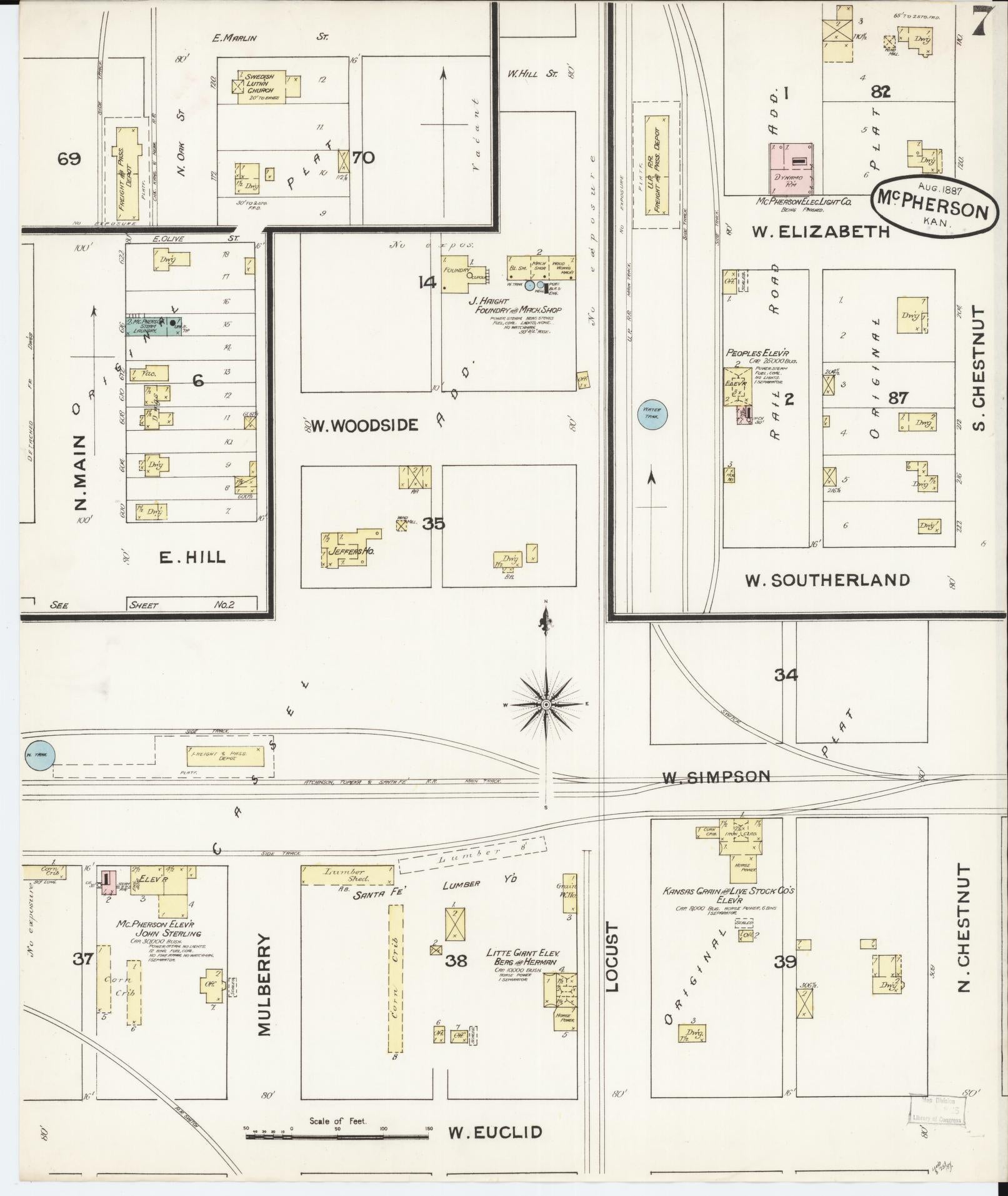 Sanborn Fire Insurance Map from Mcpherson, Mcpherson County, Kansas (1887), Sheet #0007 - Complete Map Set gallery image, historic Sanborn map, vintage wall art, Kansas Kansas