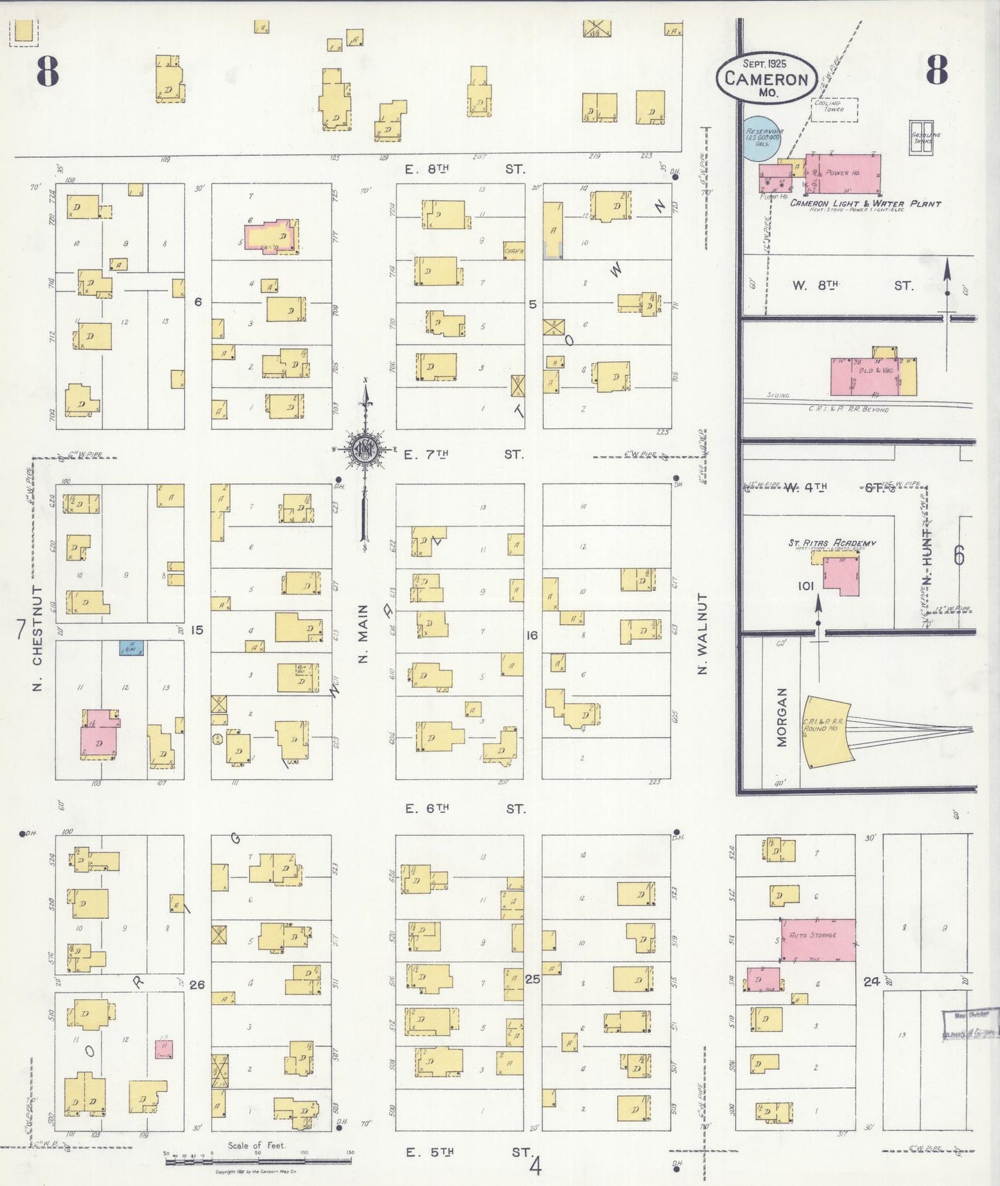 Sanborn Fire Insurance Map from Cameron, Clinton County, Missouri (1925), Sheet #0008 - Complete Map Set gallery image, historic Sanborn map, vintage wall art, Missouri Missouri