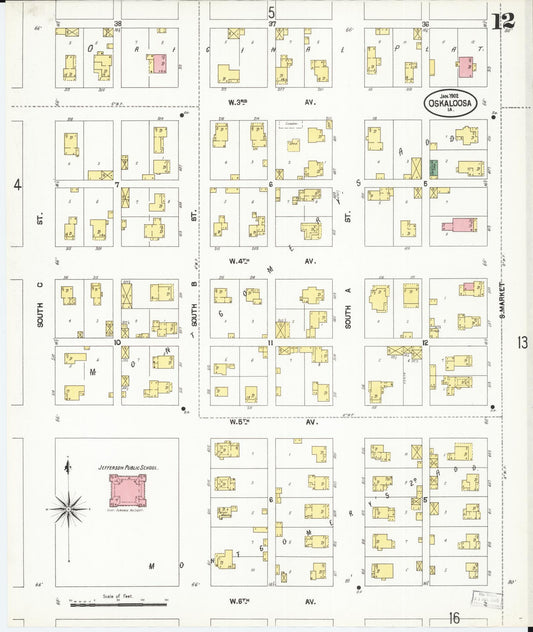 Sanborn Fire Insurance Map from Oskaloosa, Mahaska County, Iowa (1902), Sheet #0012 - Historic Sanborn Fire Insurance Map Print, vintage old map wall art